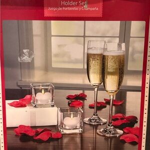 Elegant Glass Candle and Champagne Holder Set
